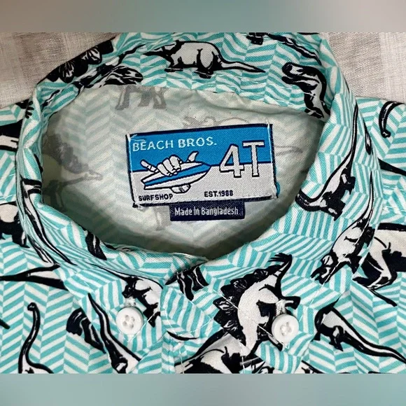 Beach Bros Kids' Chevron Dino Cabana Shirt & Shorts Set, size 4T
